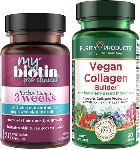 Purity Products Paquete - MyBiotin ProClinical + Vegan Collagen Builder MyBiotin ProClinical (biotina, MB40X Matrix, Astaxantina) - Creador de