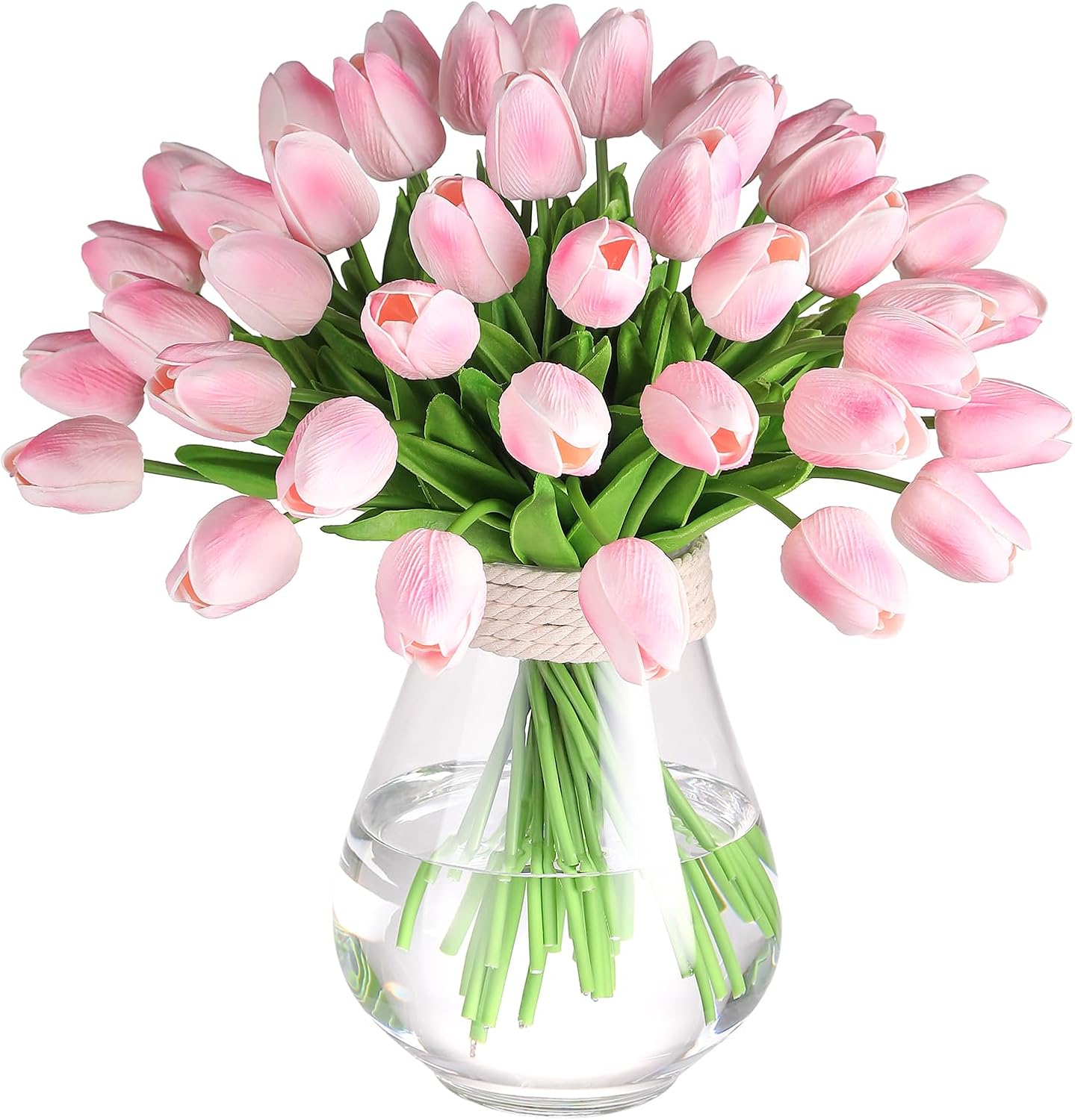 30 Pcs Artificial Tulips PU Faux Flowers, Pink Real Touch Fake Tulips for Valentine's Day Spring Easter Home Kitchen Wedding Decorations and New Year Decor