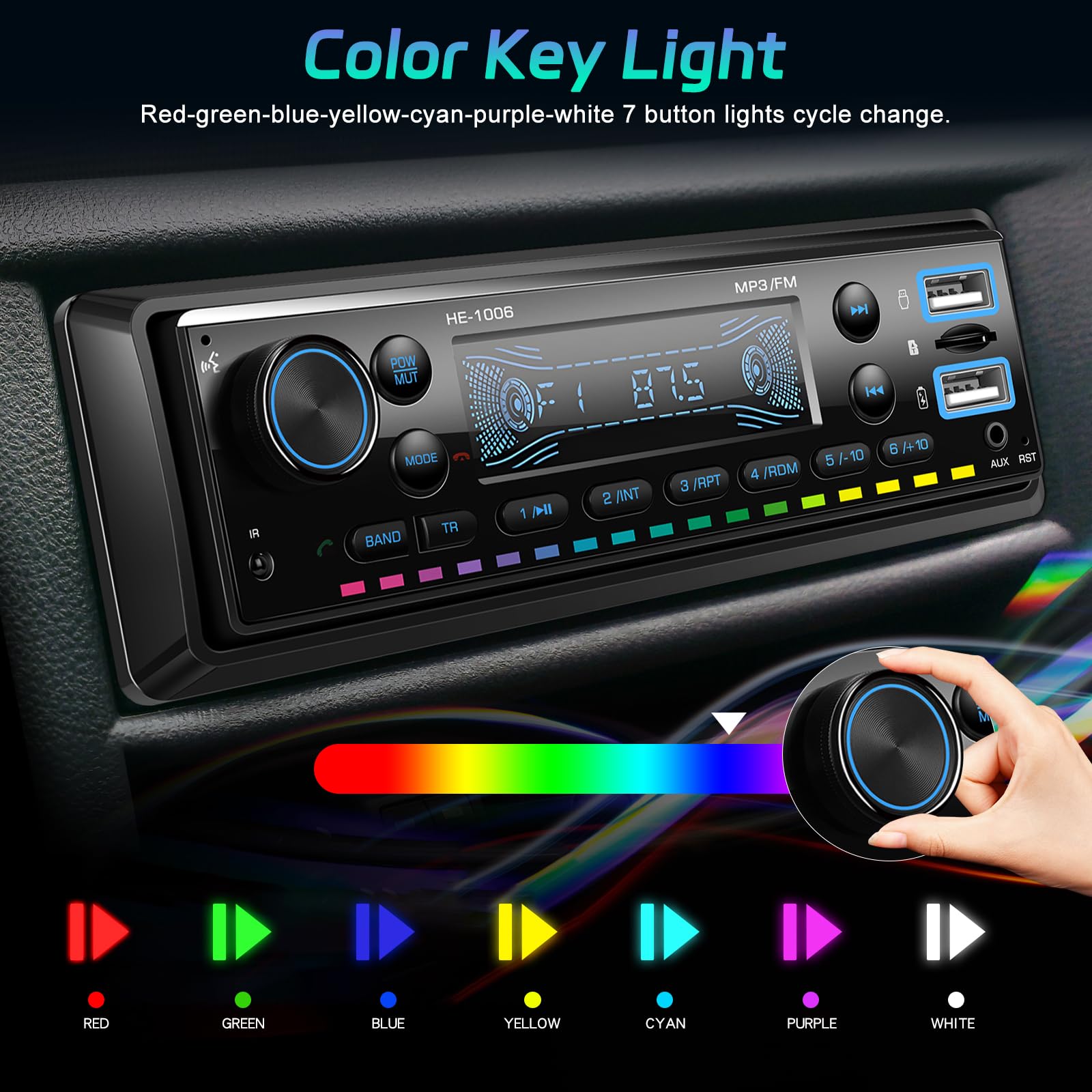 NHOPEEW Autoradio Bluetooth 1 Din con display LED RGB - Autoradio FM 1 Din con doppia porta USB SD Card AUX + telecomando