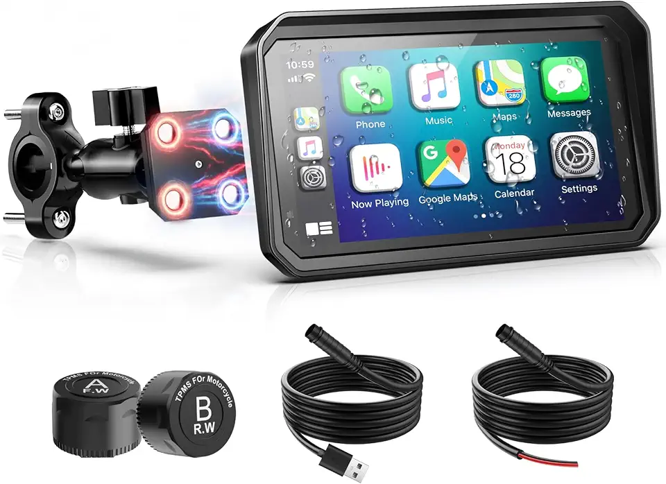 Tela sensível ao toque HD de 6 polegadas para motocicleta YZW 2026 com CarPlay, TPMS, iOS/Android Auto sem fio, sistema de navegação GPS, compatível com Bluetooth, Siri, Google Assistant