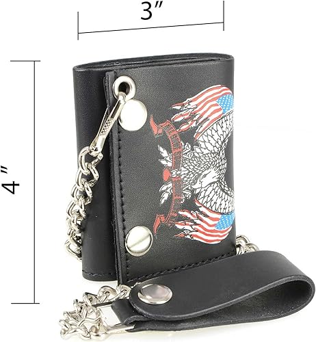 Miniatura 4 de Milwaukee Leather Billetera de cuero genuino para hombre con cadena de acero inoxidable antirrobo