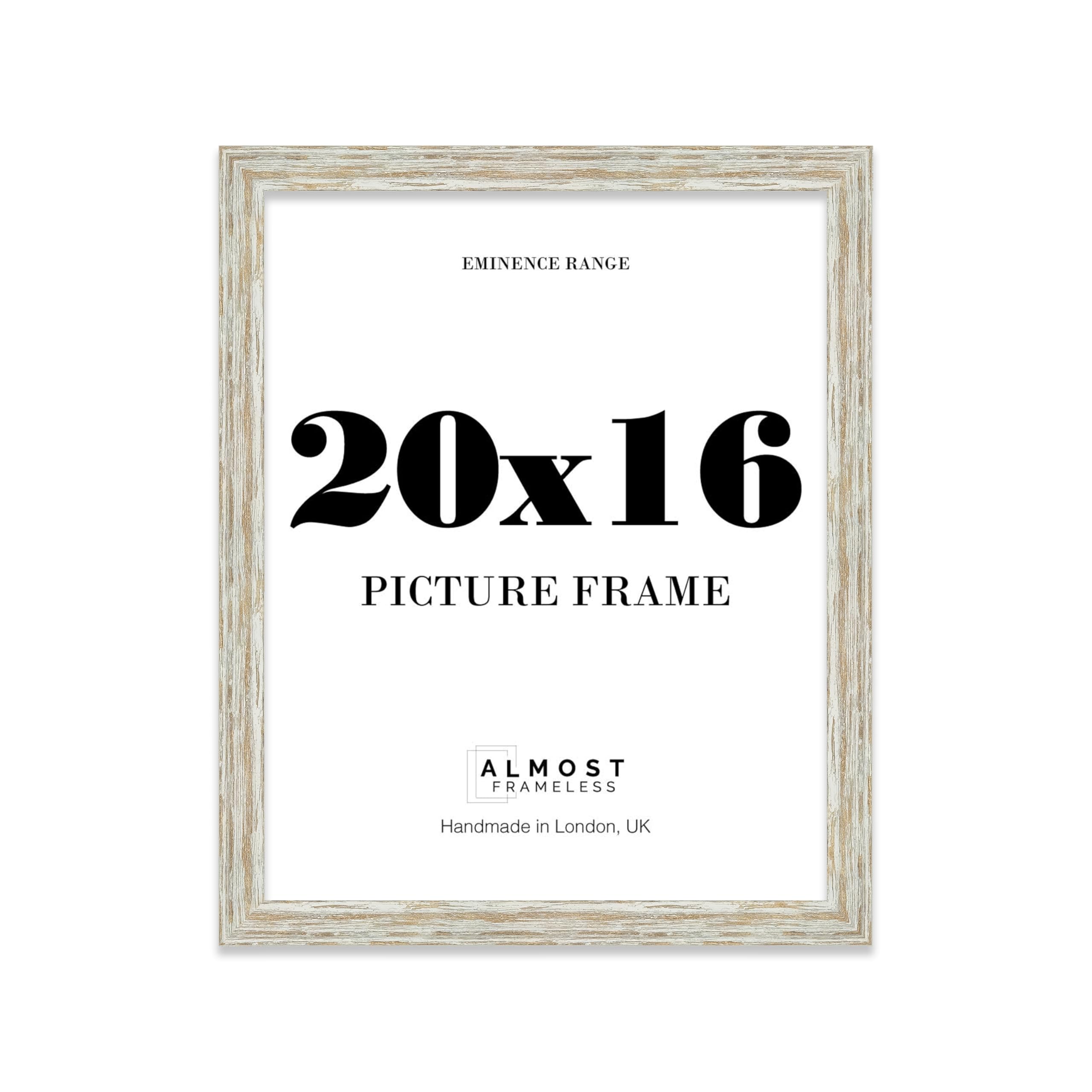 20x16" Distressed White Oak Picture Frame - Rustic Wood Industrial Effect Photo Frame for Wall Display, Ideal for Posters, Prints & Home Décor, Wall Hooks, 32mm Edge - 1 Pack