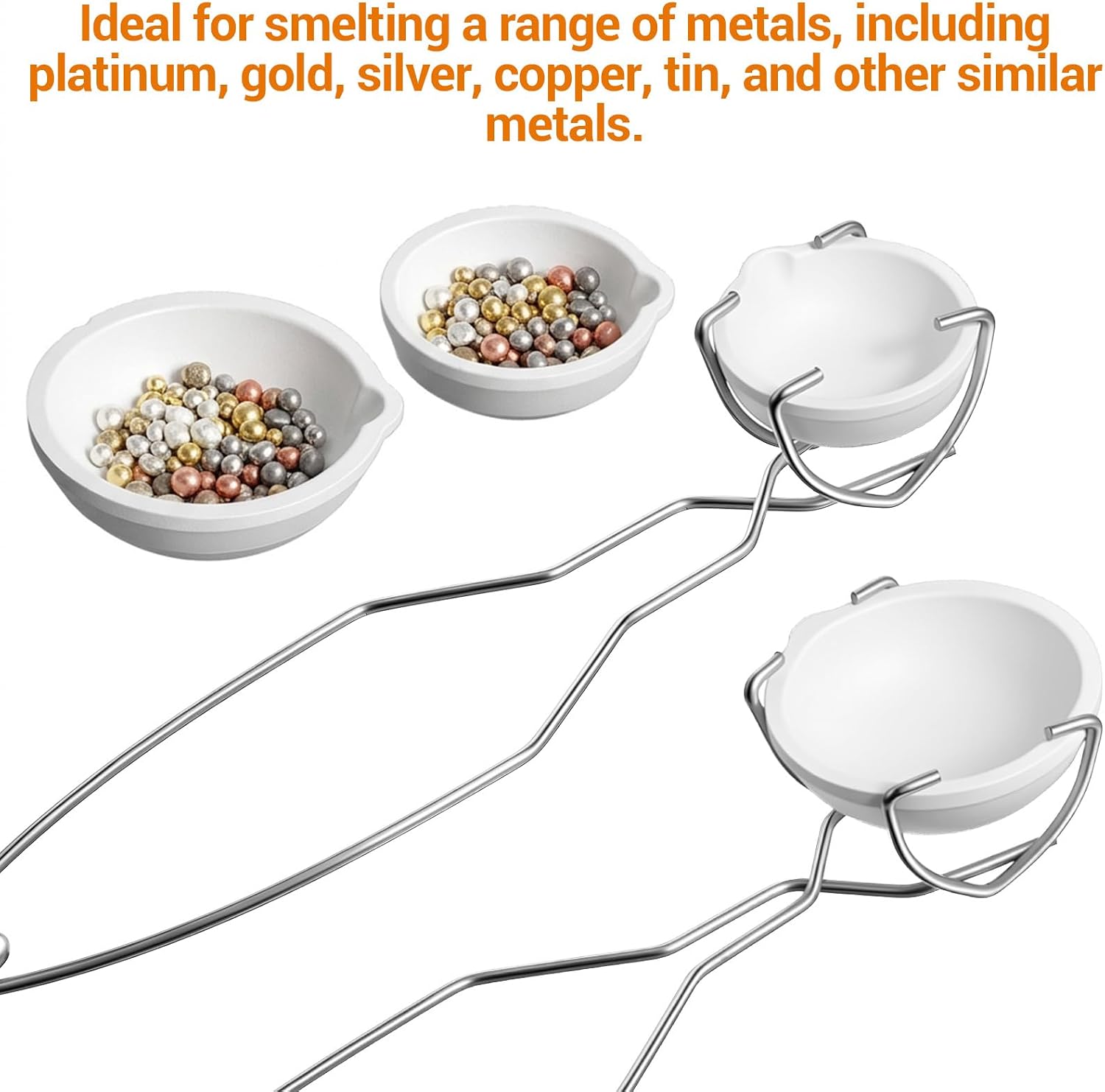 Fumusae 8 PCS Crucibles for Melting Metal Kit, 4 Ceramic Quartz Crucible and 2 Upgraded Ceramic Quartz Crucibles, 2 Pcs Whipclip Handle 2a, Silversmithing Kit, Melting Metals Like Gold and Silver