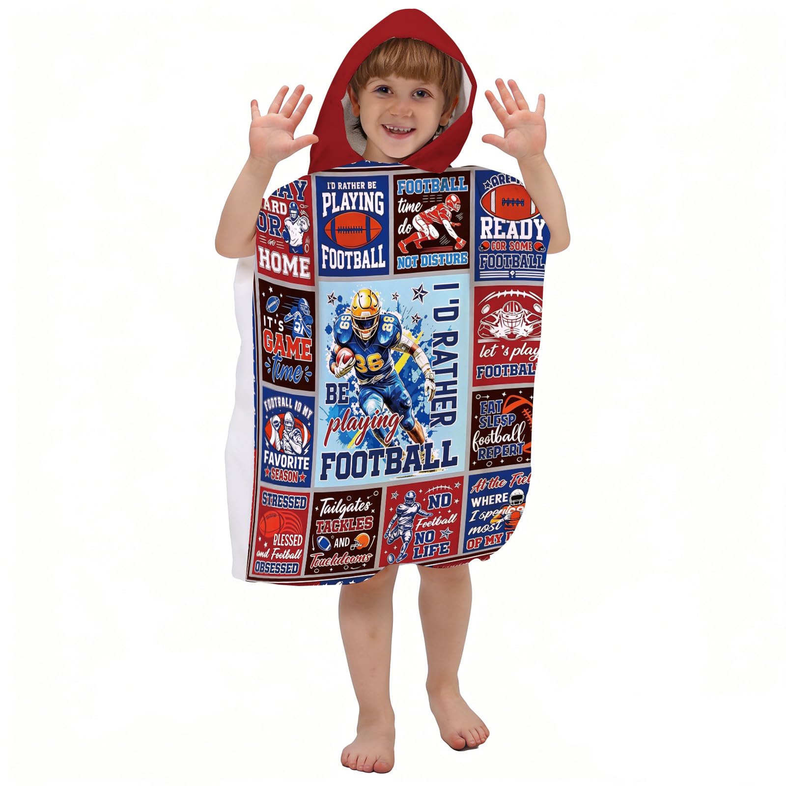 Corbourt Hooded Kids Beach Towels - Football Bath Towel Girls Boys Swim Kids Pool Towels Quick Dry Lightweight Soft Microfiber Poncho Towel 24x24 (Football Towel-2)