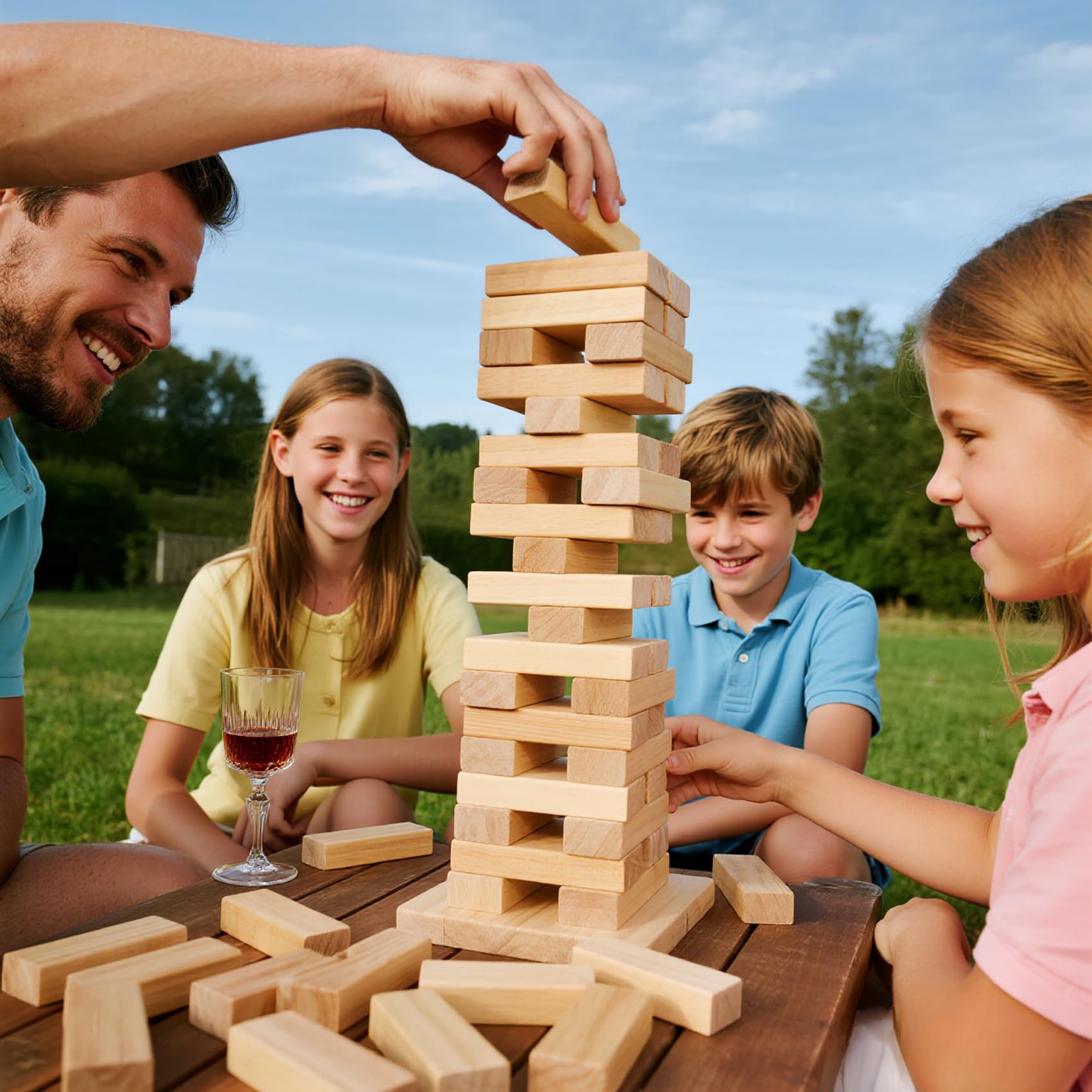 Riesiges Tumbling Tower Spiel, Outdoor-Hof-Spiele für Kinder und Erwachsene, über 100 cm, 60 Stück, Holz-Stapelspiele mit tragbarer Tragetasche für Hinterhof, Rasen, Party, Camping und