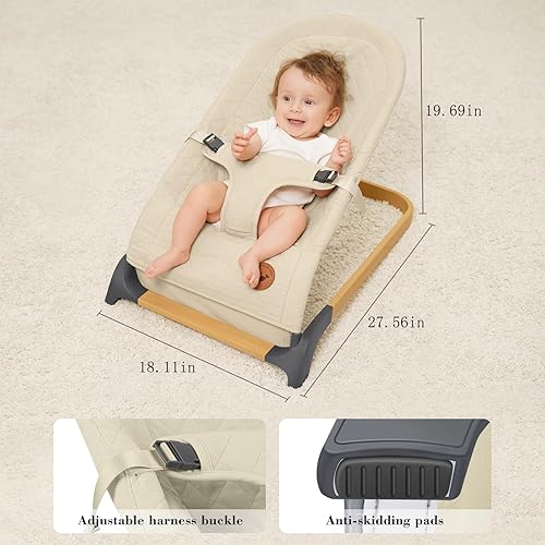 Miniatura 6 de ANGELBLISS Bouncer para bebés, asiento inflable portátil para bebés, asiento hinchable para bebés con tela de malla, vibraciones naturales
