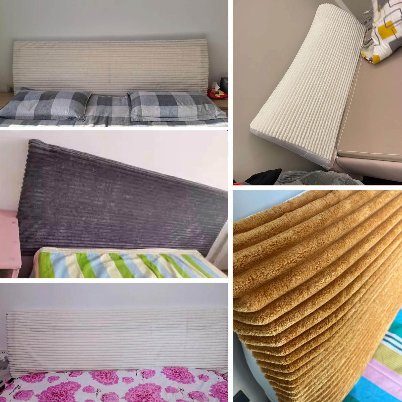 Cord-Bettkopfteilbezug/Kopfteil-Schonbezug, Bettkopfteilhusse für Doppel-, Einzel Kingsize-Bettkopfteilbezüge, staubdichter Stretch-Bettbrettschutzbezug für die Schlafzimmerdekoration(180cm,Beige)