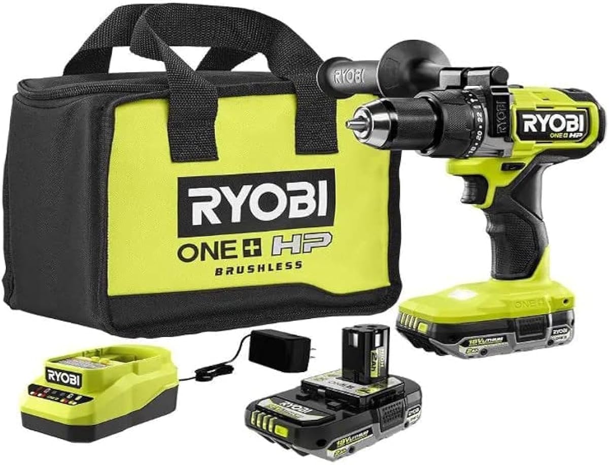 RYOBI ONE+ HP 18V Brushless Cordless 1/2 in. Hammer Drill Kit with (2) 2.0 Ah Batteries, Charger, and Bag (PBLHM101K2)