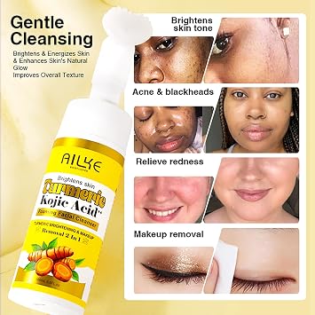 AILKE Brightening Foaming Facial Cleanser, With Natural Turmeric, Kojic Acid, Remove Makeup Residue and Acne, Clean Skin,160 ml (Pack of 1)