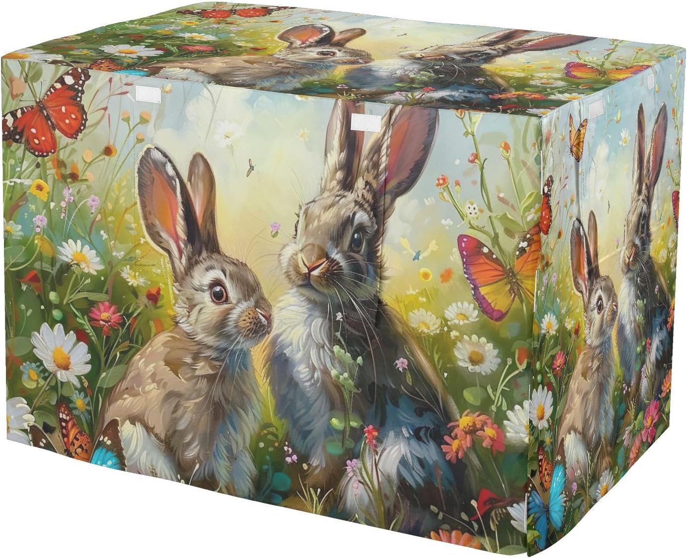 Painting Bunnies Meadow Spring Dog Crate Cover S-XL Water-Resistant Pet Cage Cover with Openings, Reduces Barking, Large