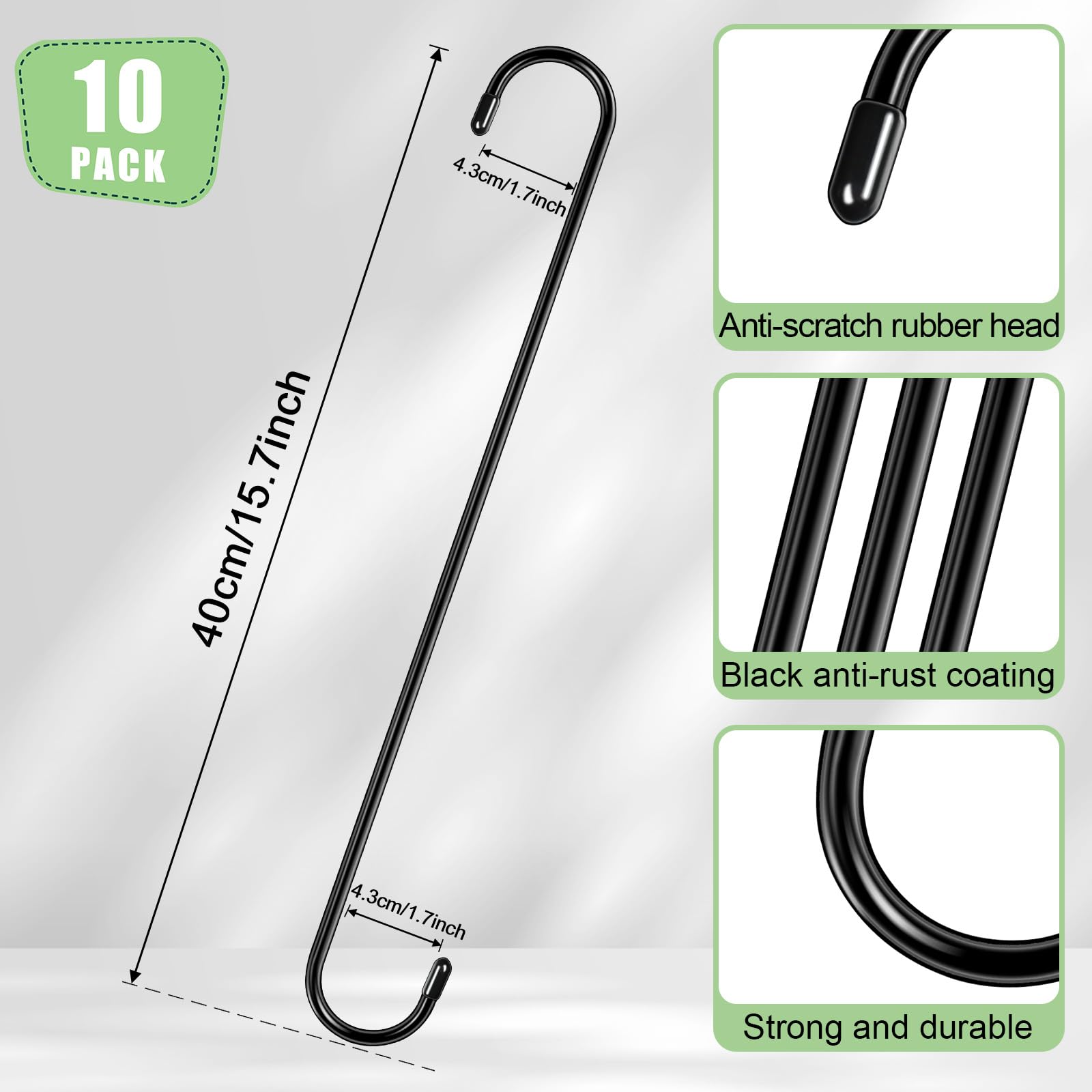 Paquete de 10 ganchos en S extra grandes, 16 pulgadas de largo, resistentes para colgar plantas, cestas para pájaros en ramas de árbol, utilidad para jardín, pérgola, macetas, plantas, armario, patio 2
