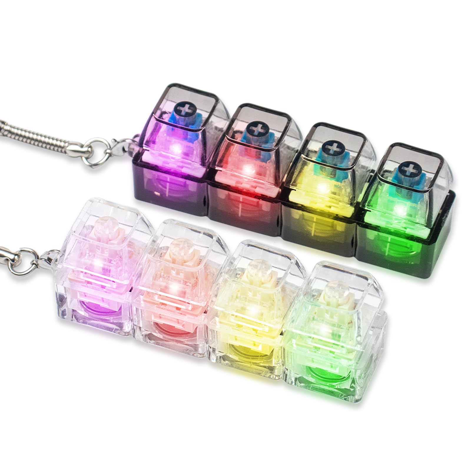2Pcs Keyboard Fidget Toy for Adults, Clicker Keyboard Light Up, 4 Buttons Portable Fidgets Keyboard with LED Light, Cool Gadgets Keychain Anxiety Relief Stress Toys Gift (Black+White)