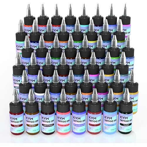 KVM Professional Tattoo Ink Set, 48 Vibrant Colors, Each Bottle Contains 0.5 oz (15 ml) Permanent Pigment Kit for Body Art, Liner, Shading and Realism