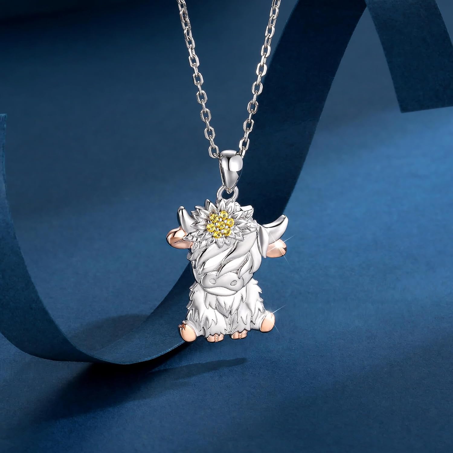 Sterling Silver Highland Cow Necklace for Women Hypoallergenic 925 Highland Cow Necklace Pendant Cute Animal Jewelry Gift - Image 4