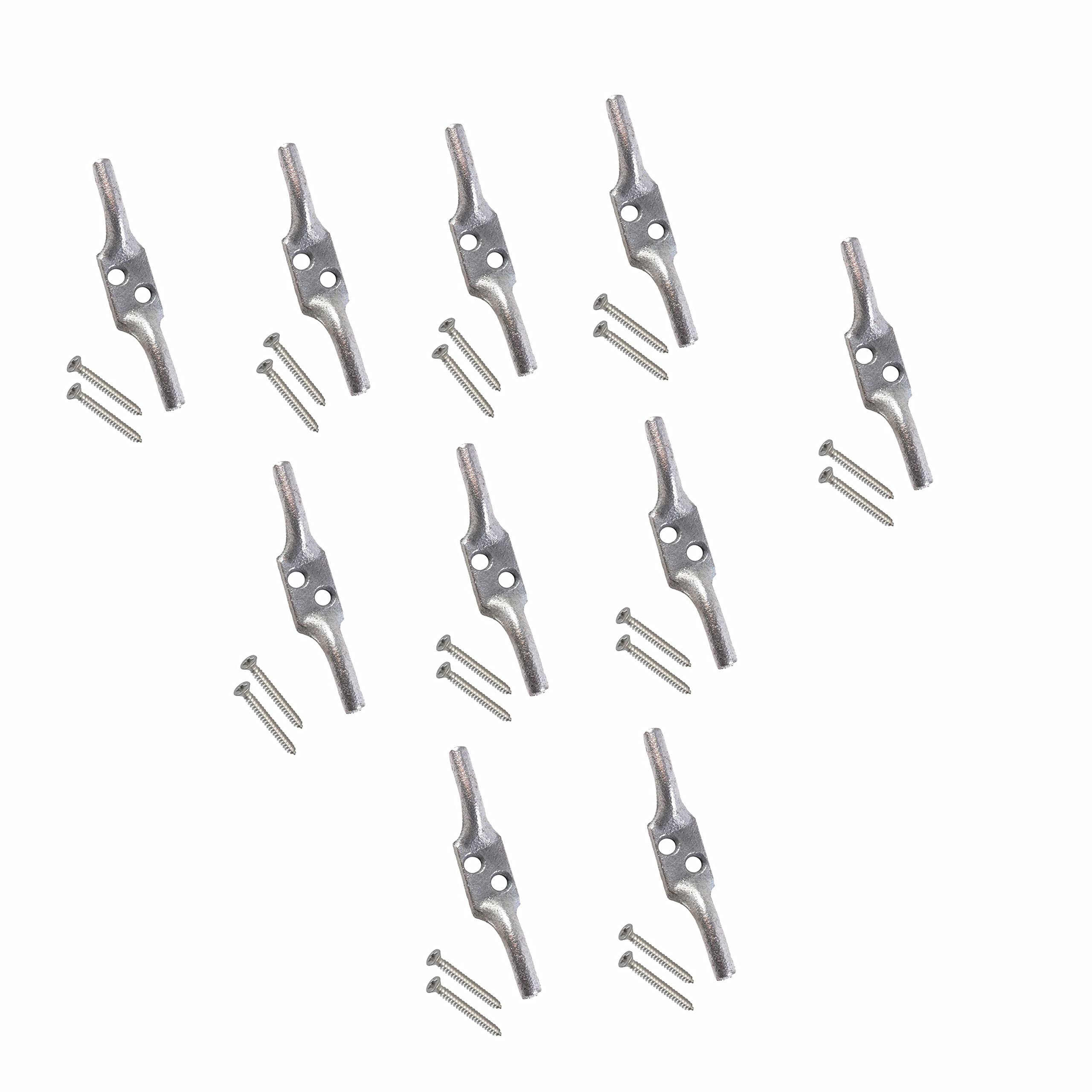 SUL Heavy Duty Galvanised Cleat Hook 100mm - 4 inch Rope Cord Flagpole Trailer Tiebacks for Roman Blind, Washing Line With Screws (10 Pack)
