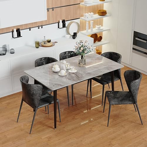 Miniatura 8 de Wisfor Mesa de comedor de piedra sinterizada mesa de cocina gris de 47.2 x 27.5 pulgadas con patas de metal - Mesa de desayuno de 6 asientos para