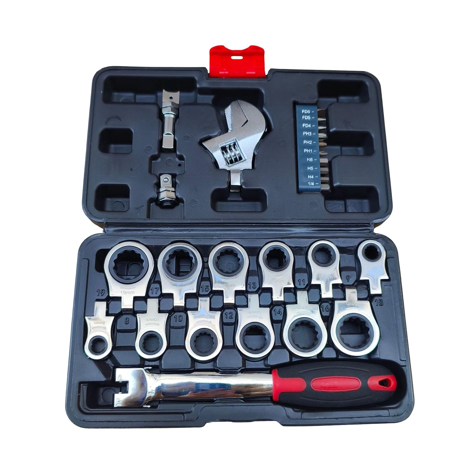 Geavonyg 26Pcs Professional Ratcheting Wrench With Interchangeable Head Industrial Maintenance Automotive Mechanical Workshop Wrench Car Maintenance