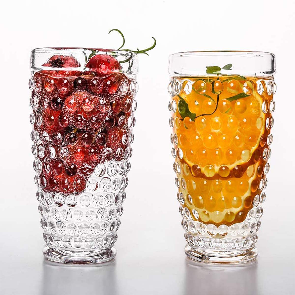 Hobnail Highball zestaw 6 szklanek 385 ml staromodny mrożony napój vintage zestaw do mleka piwa sodowego soku whiskey idealny na stół obiadowy imprezy bary restauracji (krystalicznie przezroczysty)