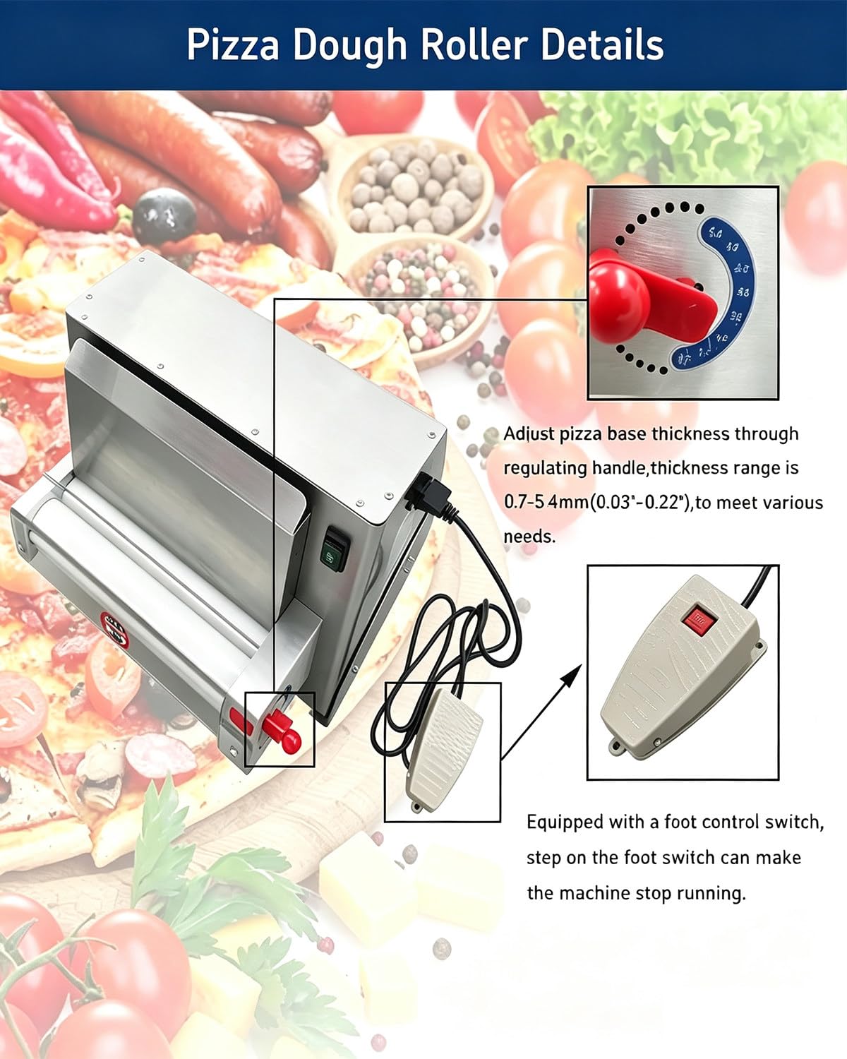Sfogliatrice per Pizza, Pressa Elettrica per Pizza, Pressa Automatica in Acciaio Inox
