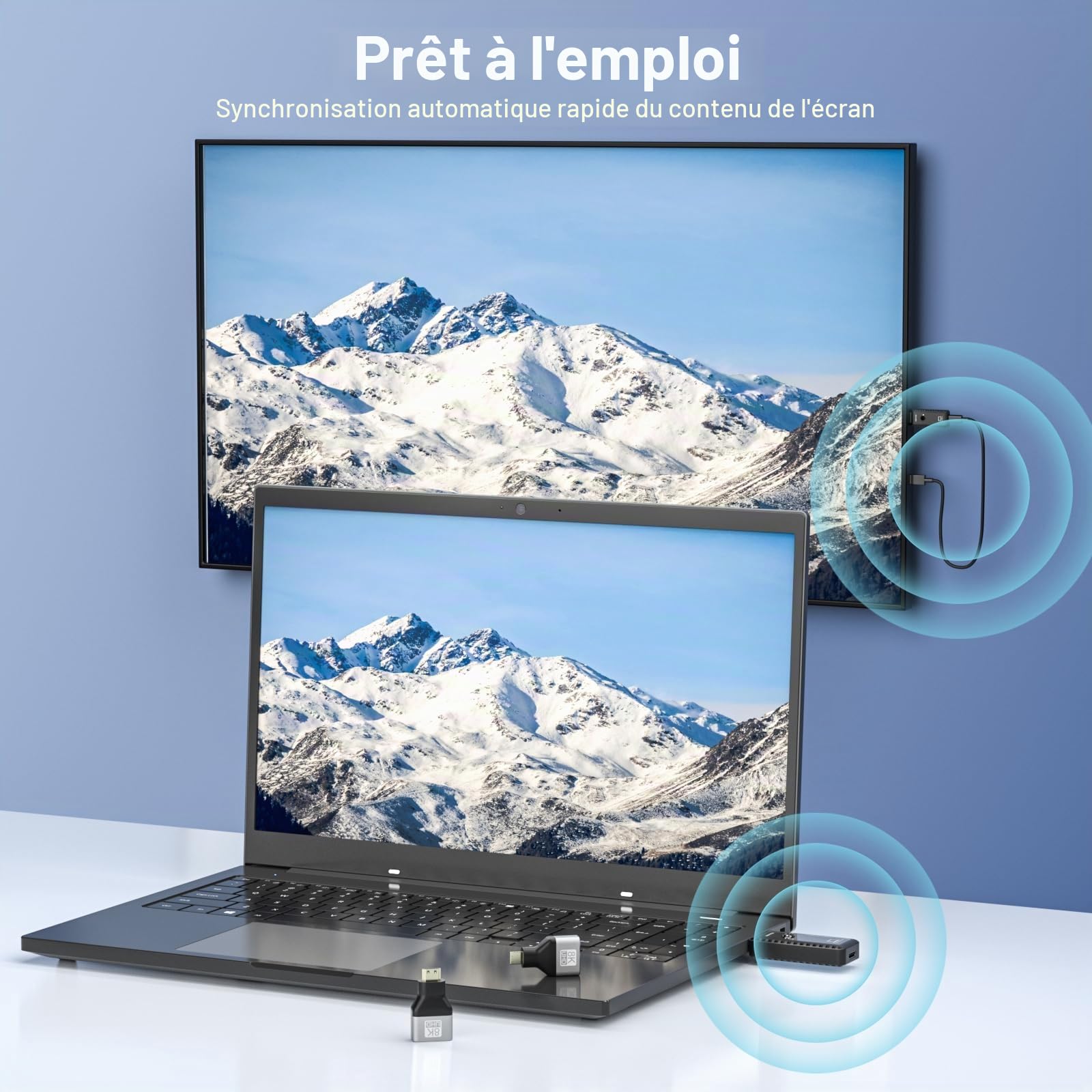 PWAYTEK Émetteur et Récepteur HDMI sans Fil décodeur 4K, Sortie 1080p, Double Bande 2,4G/5G, portée 50m, Compatible PC Portable TV projecteur, Plug & Play sans Application (Gris)