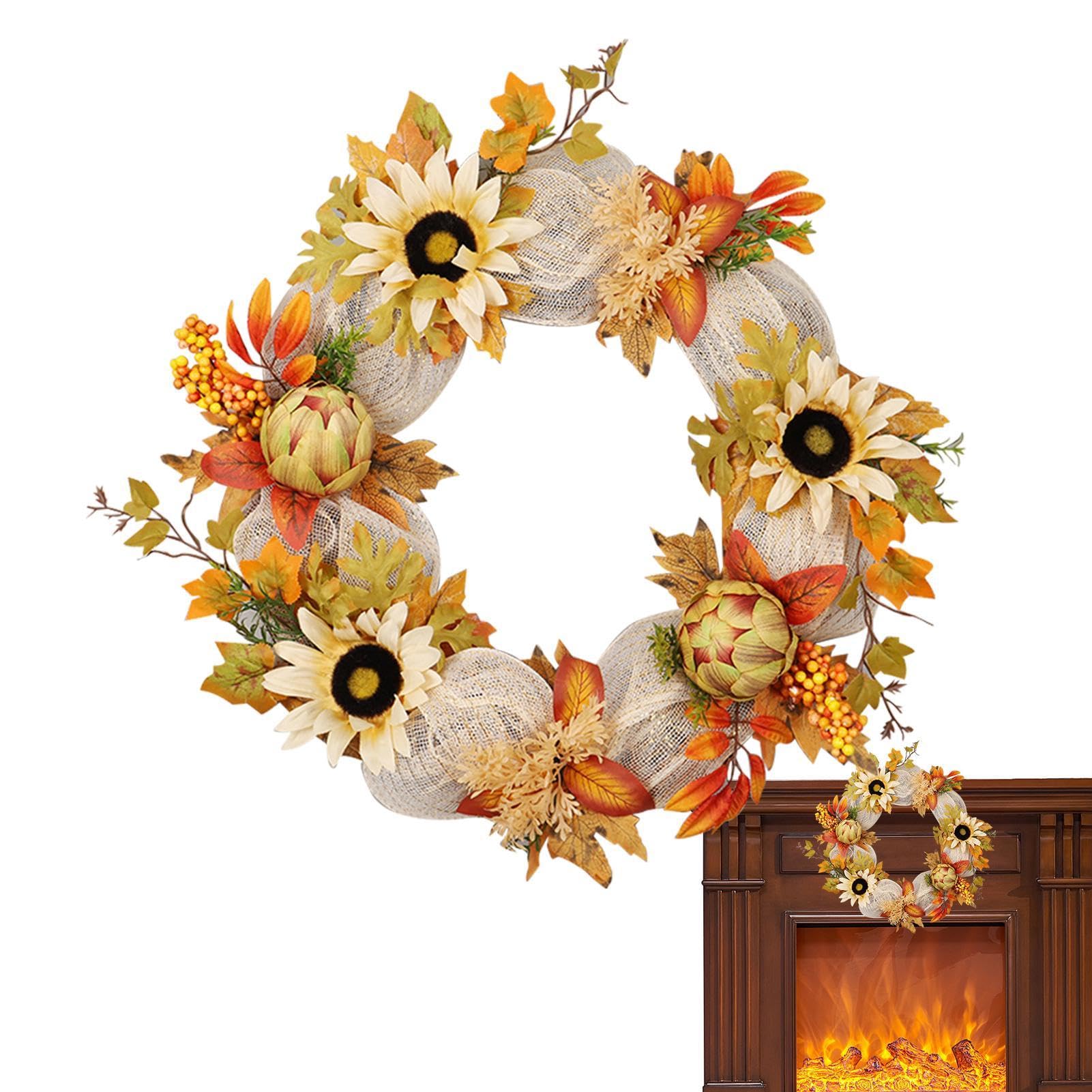 Décor de tournesol d'automne et grande couronne de porte artificielle 23 pouces