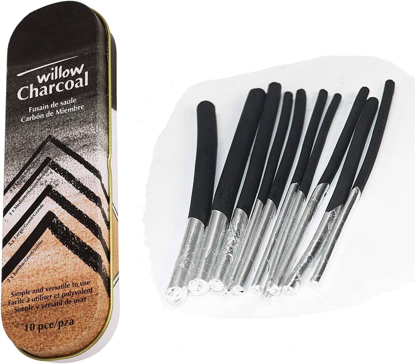 10 PCS Charcoals Sticks Artist Willow Charcoal Assorted 10 Sticks Bar Sketch Art Drawing Sketching Oil Painting Charcoal Draw Shading Stick Tool Water Basic Sketch Drawing Scene Painters Charcoals