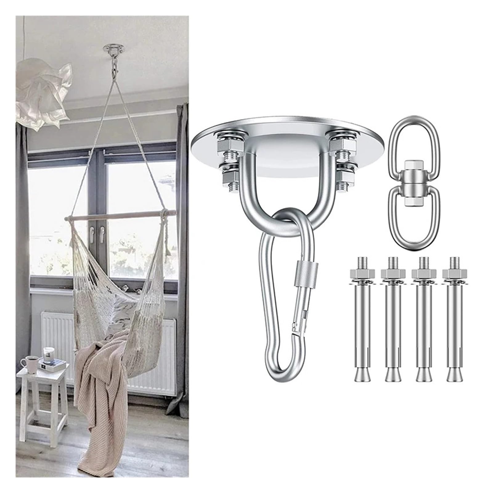 soporte hamaca Soporte de suspensión acero inoxidable 304, gancho techo for montaje en hamaca, colgador anclaje for entrenamiento gimnasia, Kit colgante aéreo, fijo para Columpio, Toldos y Yoga