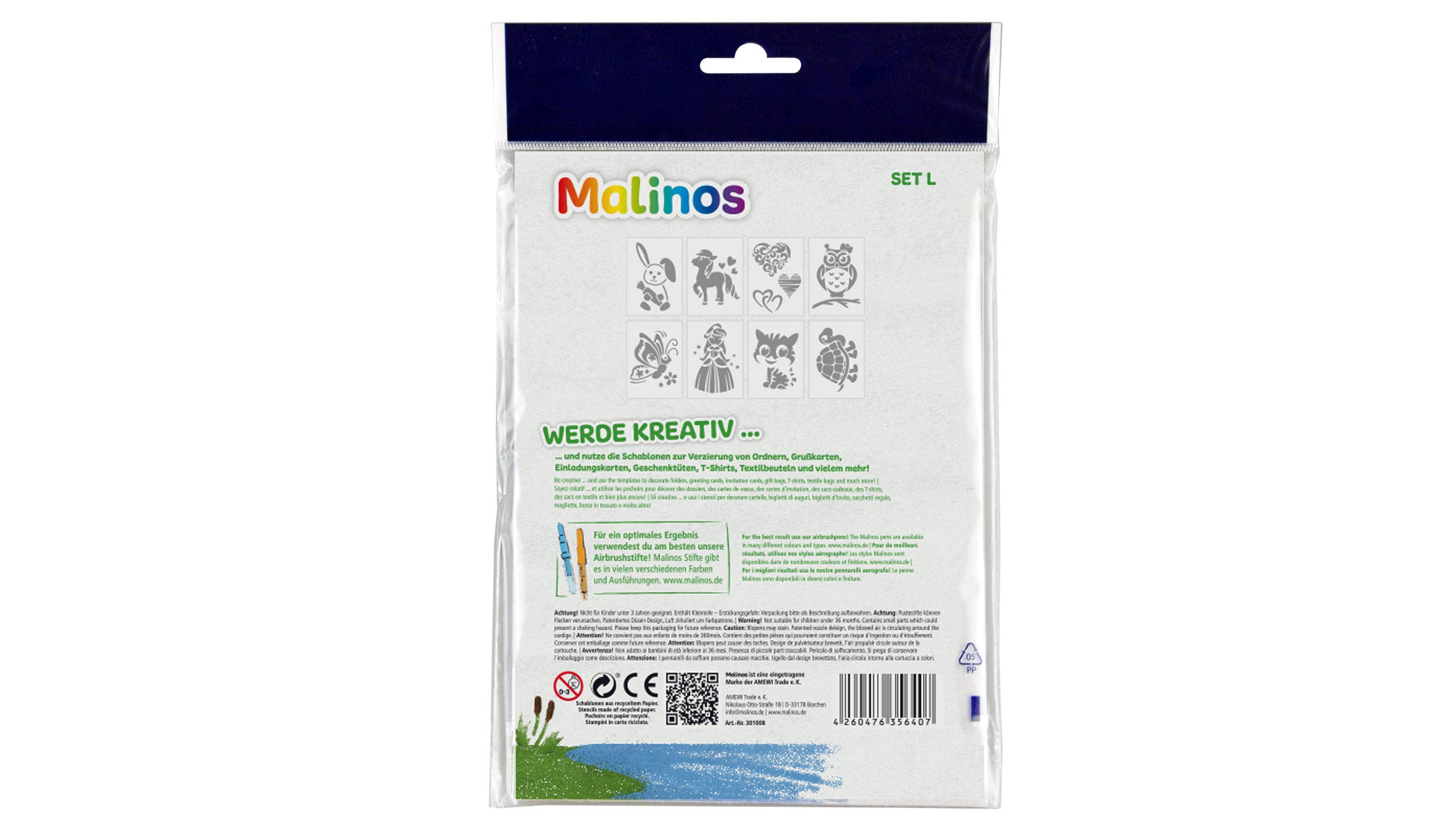 Lot De Pochoirs Aérographe MALINOS Sweeties 301008 | 8 Motifs Réutilisables | Pour Enfants Dès 4 Ans - 12