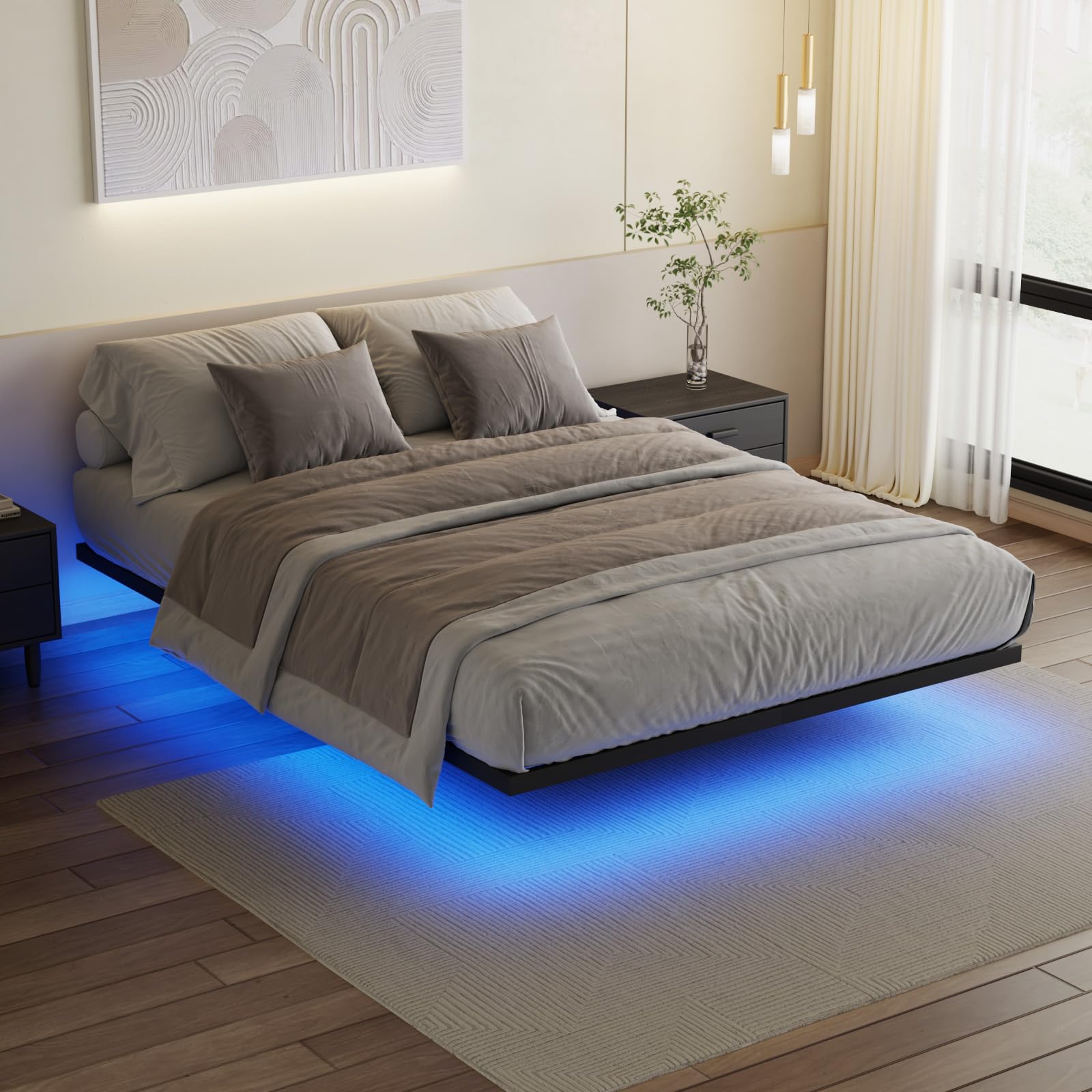 Amazon｜Ufurniture フローティングベッドフレーム ダブルサイズ LED