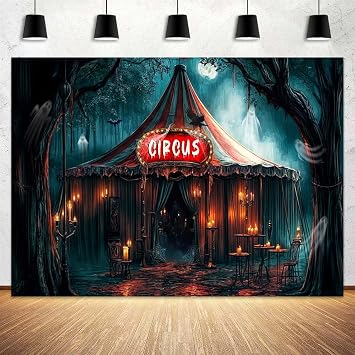 5X3ft Horror Circus Backdrop Black Creepy Circus Tent Eerie Spider Web Ghostly Trees and Candles a Spooky Backgroun Adding to Its Mysterious Vibe Photo Background