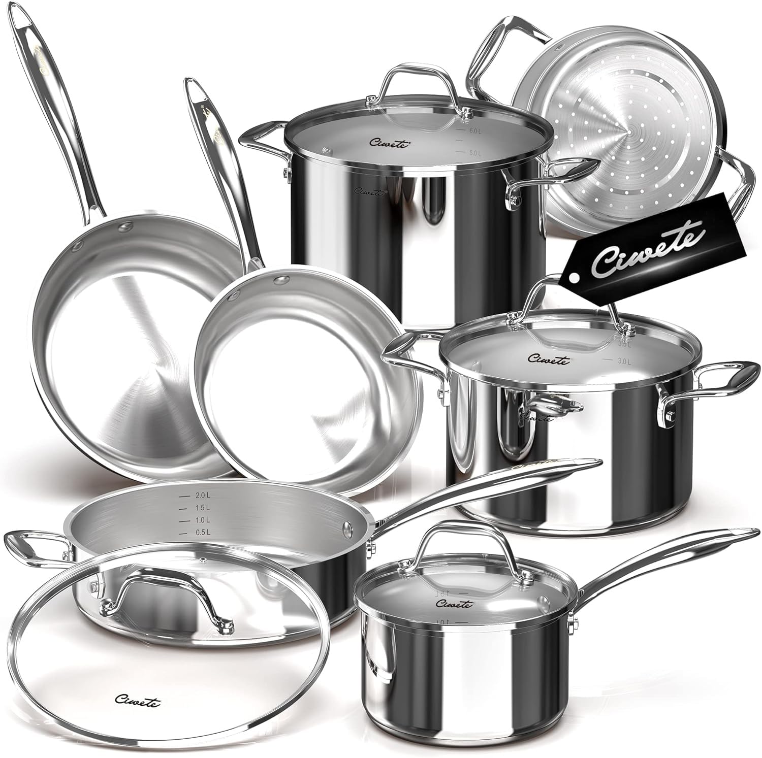 Ciwete 11-Piece Tri-Ply Stainless Steel Cookware Set