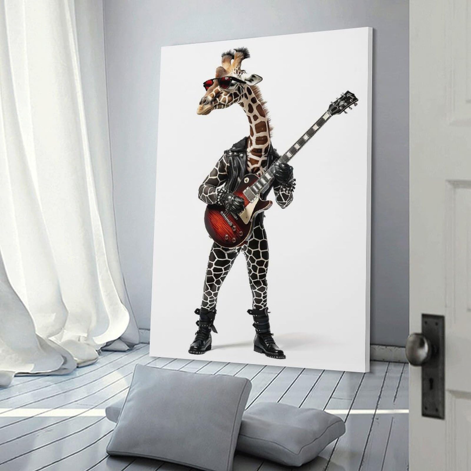 Junmoney Giraffe Guitar Canvas Wall Picture 08x12inch(20x30cm), for Contemporary Homes, Apartments Or Offices, Wall Decor with Flexible Room Appeal