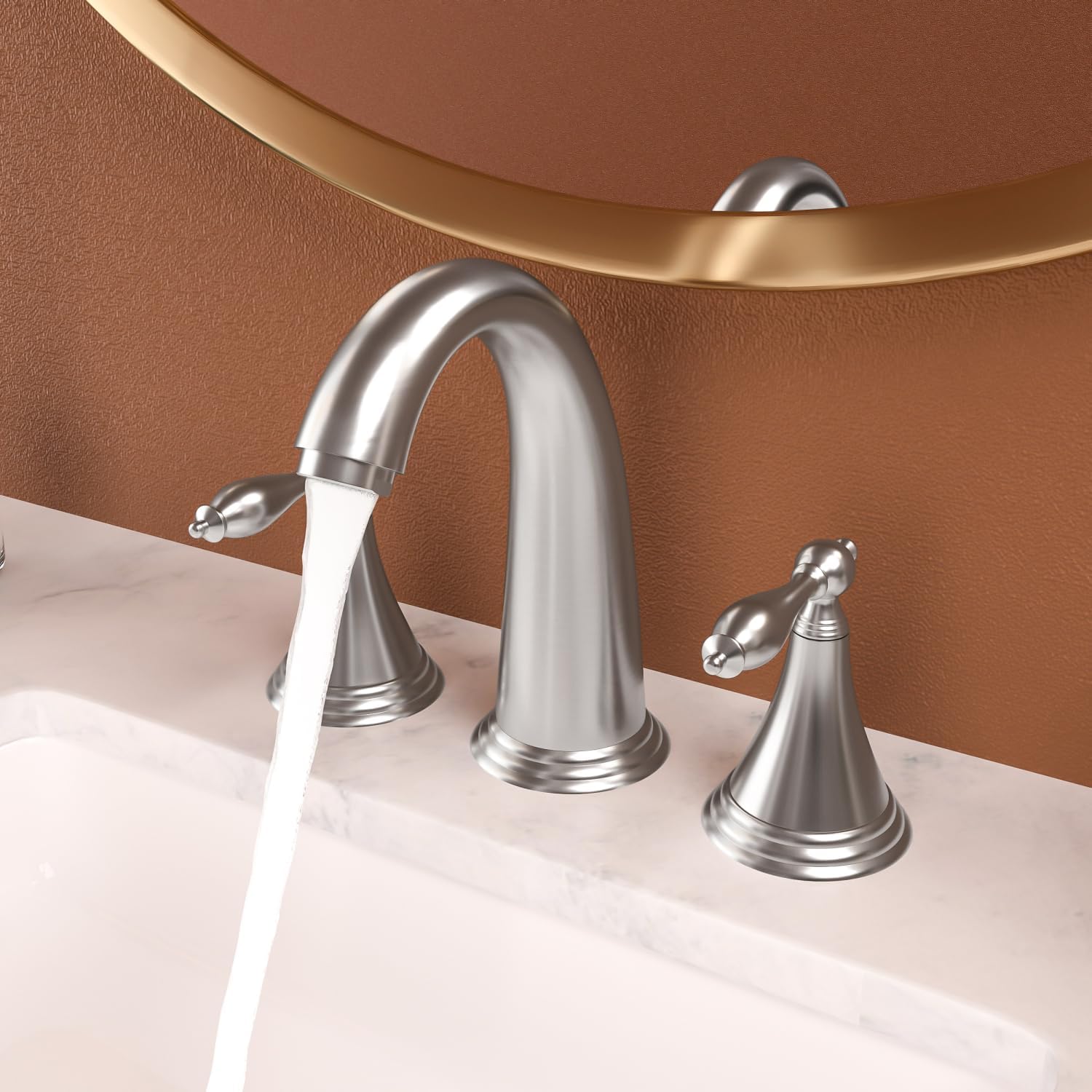 2 Handle Widespread Bathroom Faucet 3 Hole with Pop Up Drain and 2 Water Supply Lines
