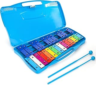 Foraineam Xylophone, 25 Notes Colorful Metal Keys Glockenspiel Xylophone, Percussion Musical Instrument with Carry Case and 2 Safe Mallets for Beginners