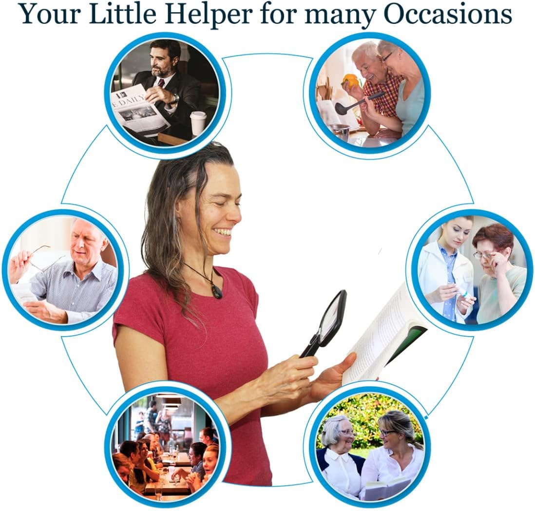 EasY Magnifier Rechargeable USB Magnifying Glass with LED Light 2.0X, Lighted Large Handheld Magnifier for Reading Small Prints, Gift for Elderly & Seniors with Low Vision
