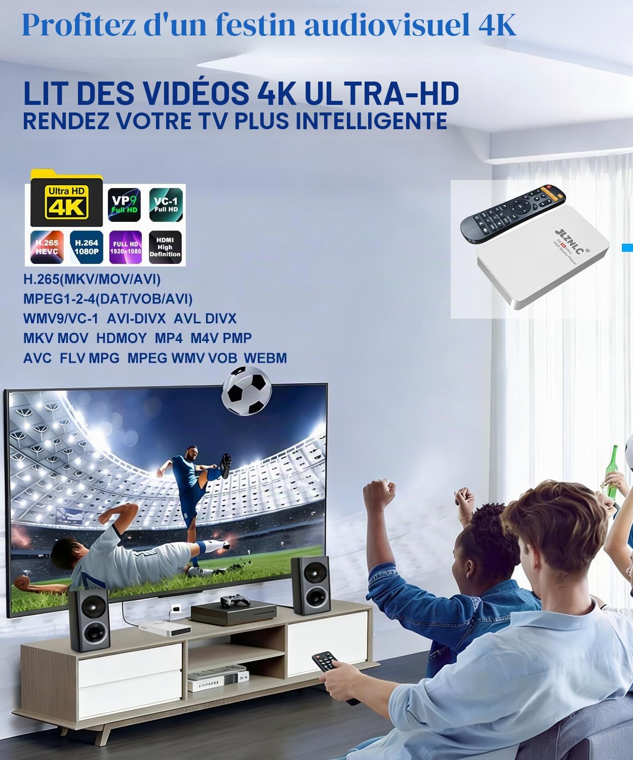 Lecteur multimédia 4K et boîtier HDD 2 en 1 | Lecture vidéo Plug & Play à partir d'une clé USB, d'une carte SD ou d'un disque dur | Lecture/reprise automatique | Prend en charge H.265/HEVC jusqu'à 4K