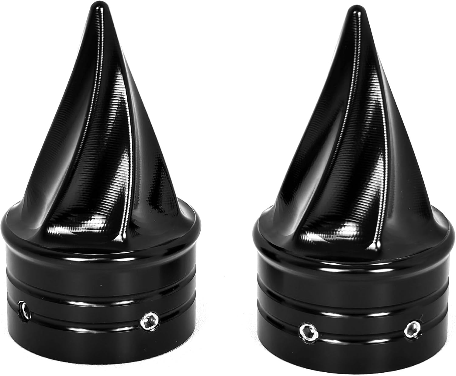 1 Pair Twisted Front Wheel Axle Nut Covers Conical Axle Nut Caps Compatiable for Harley Touring Softail, Sportster, Dyna Street Glide Road King Road Glide Electra Glide 2008 Up (Black)