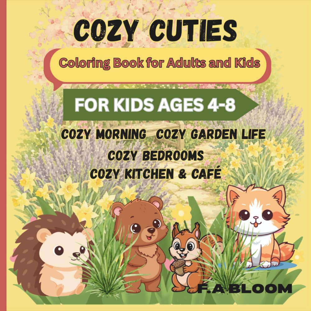 Cozy Cuties: Coloring Book for Adults and Kids: Cute & Cozy Spaces for Relaxation, Creativity, and Stress Relief