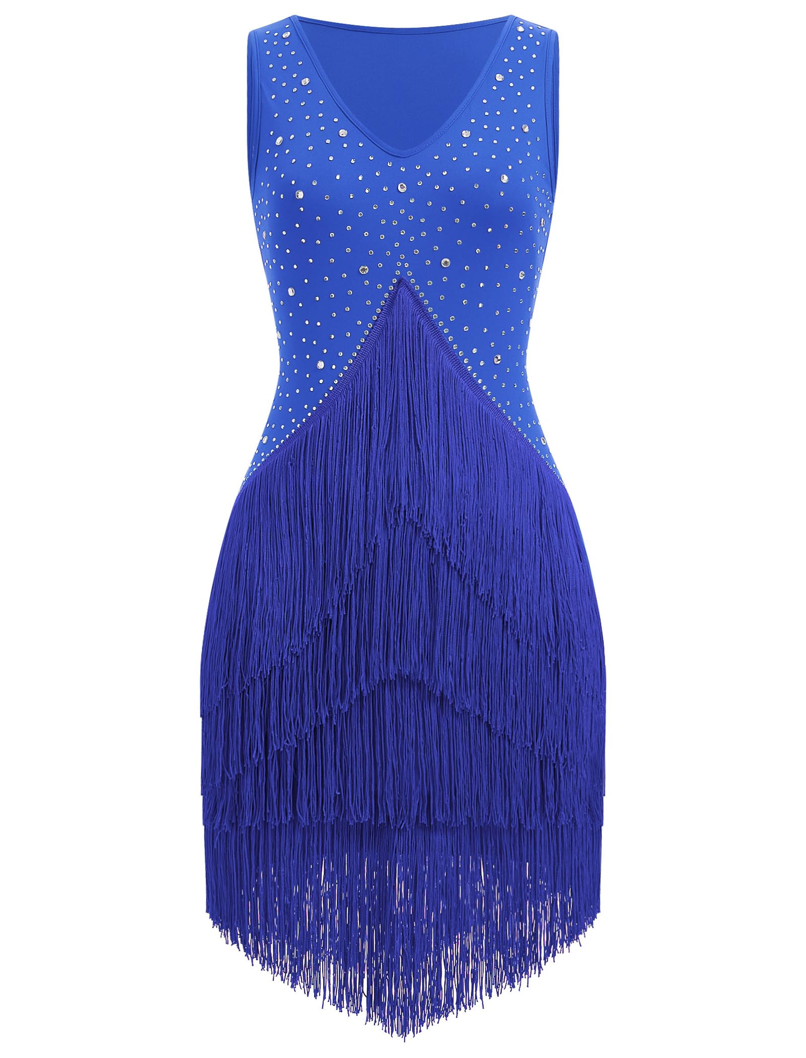 Robe de danse latine vintage années 1920 pour femme - Sans manches - Avec strass - Robe à franges - Gatsby - Cocktail - Salle de bal - Tangos - Chacha Rumba - Cami
