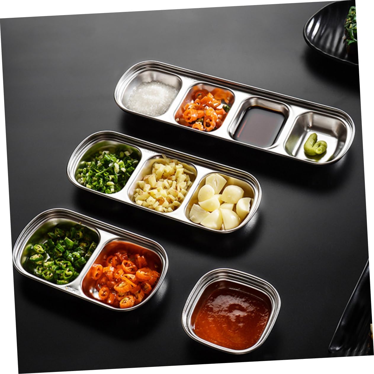 Zerodeko Set of Sauce Dishes Stainless Steel Seasoning Dips Divided Sauce Dishes for Side Vinegar