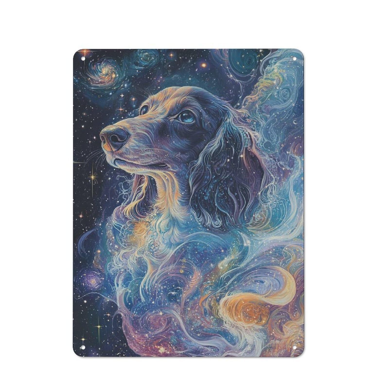 Junmoney Cosmic Dreaming Dachshund Doxie Industrial-Style Metal Sign 40X30cm For Home Bar Wall, Housewarming Wall Decor For People Furnishing Home Bar