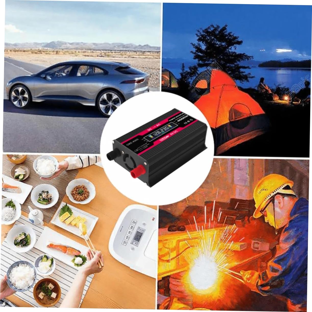 Inverter Di Potenza Display Lcd Digitale Convertitore Per Auto Con Porte Usb e Protezione Completa Scocca in Lega Di Alluminio-magnesio e Di Raffreddamento Intelligente