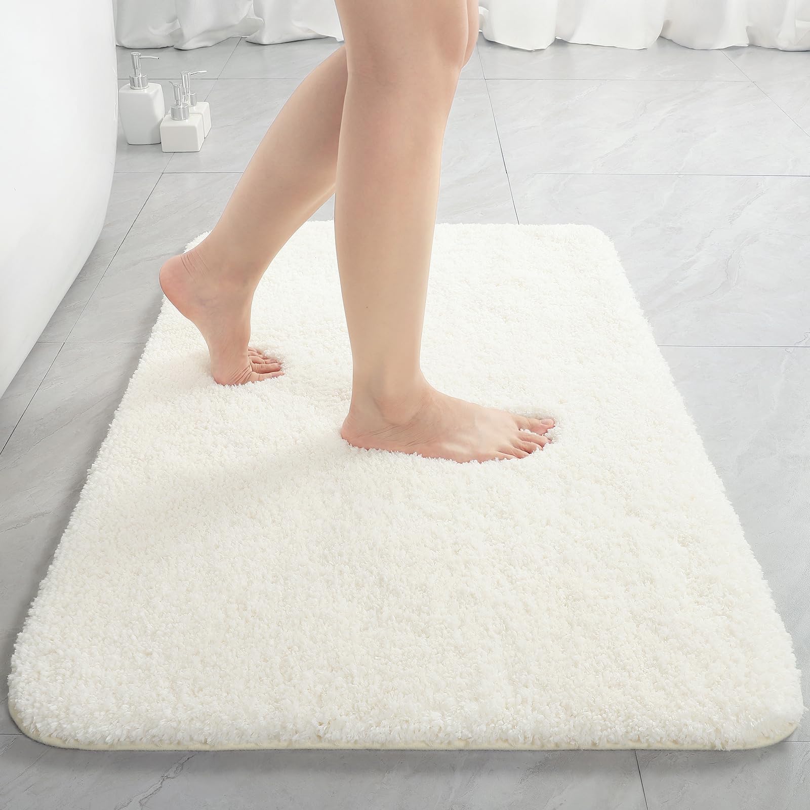 Photo 1 of ** dirt **LOCHAS Bathroom Rug 36x24 Inch, Soft Thick Absorbent Microfiber Bath Rugs for Bathroom, Machine Washable, Shaggy Plush Non Slip Bath Mat for Tub, Shower Floor, Quick Dry Mats, Cream White