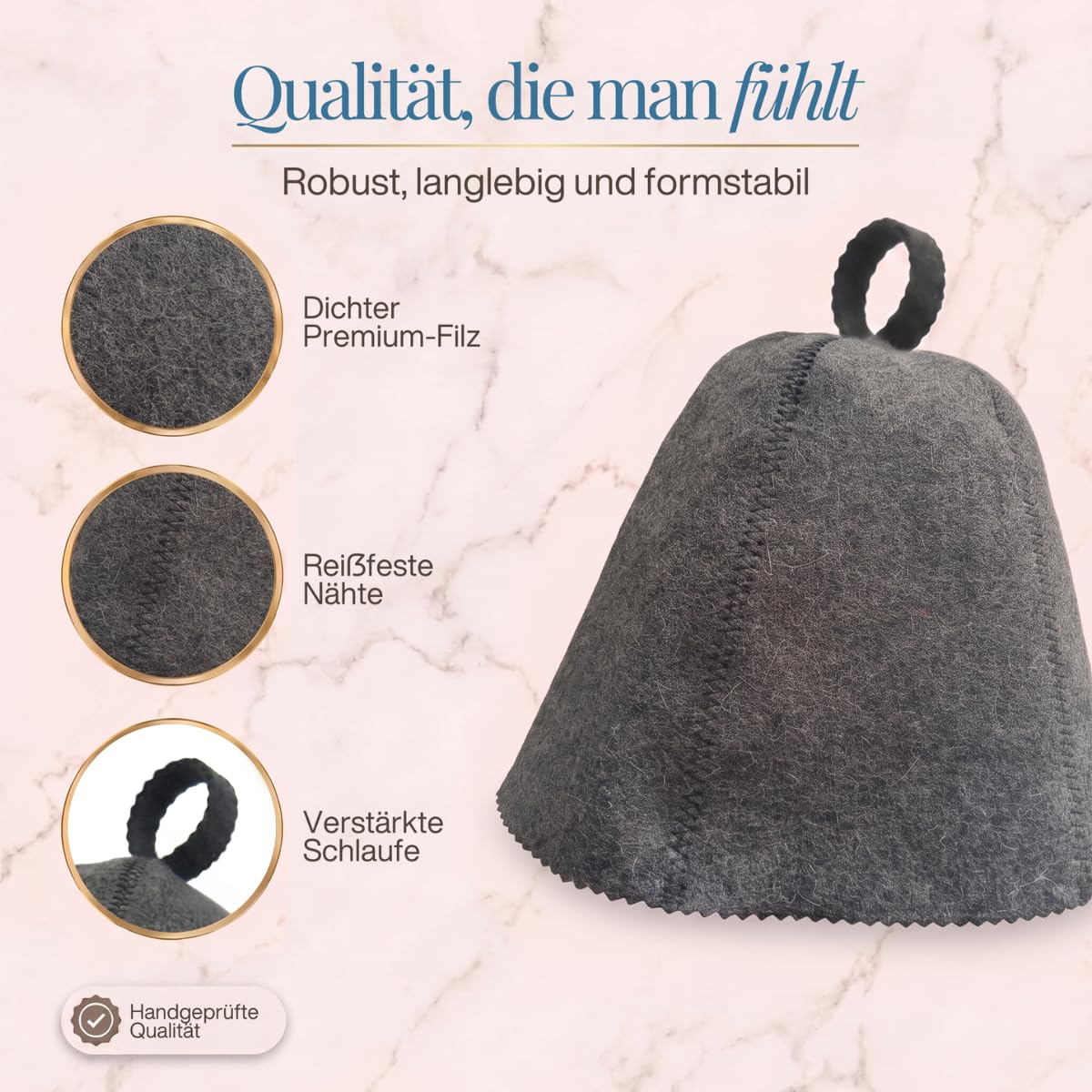 LoWell Saunahut aus Filz für Herren & Damen – Hitzeschutz, Farbe Grau – Ansicht 4