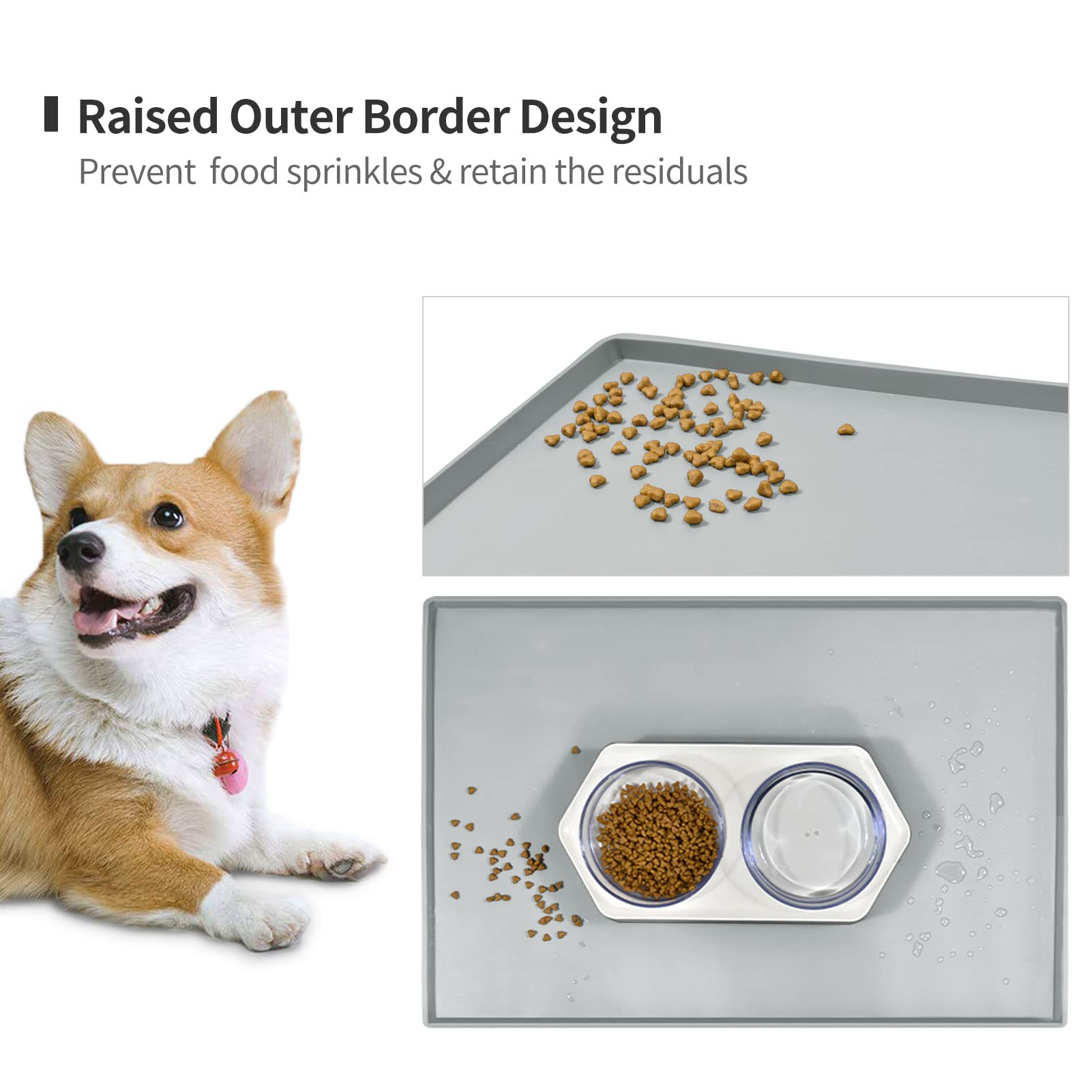 Hundefuttermatte, wasserdichtes Silikon-Futtertablett für Hunde und Katzen, rutschfeste Futternapf-Matten, Größe: 47x29.2 cm, 1.5 cm, 61x40.6 cm, 81.3x61 cm, 2.5 cm erhöhter Rand