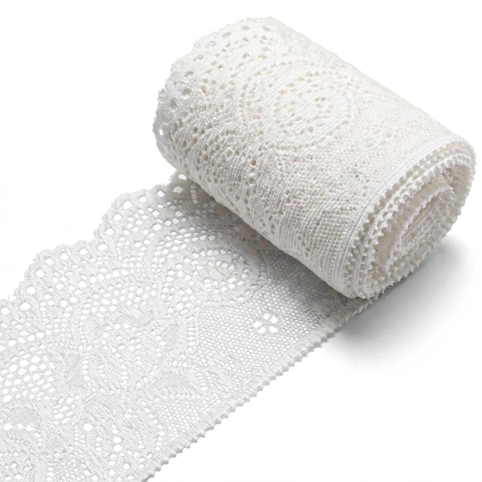 5 Yards White Lace Trim, 2.56 Inch Wide Elastic Vintage Lace Fabric Trim — image 1