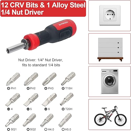 Miniatura 2 de SHARDEN Destornillador Múltiple 13 en 1 Juego de Destornilladores Ajustables Multiherramienta Todo en Uno con Torx de Seguridad, Cabeza Plana