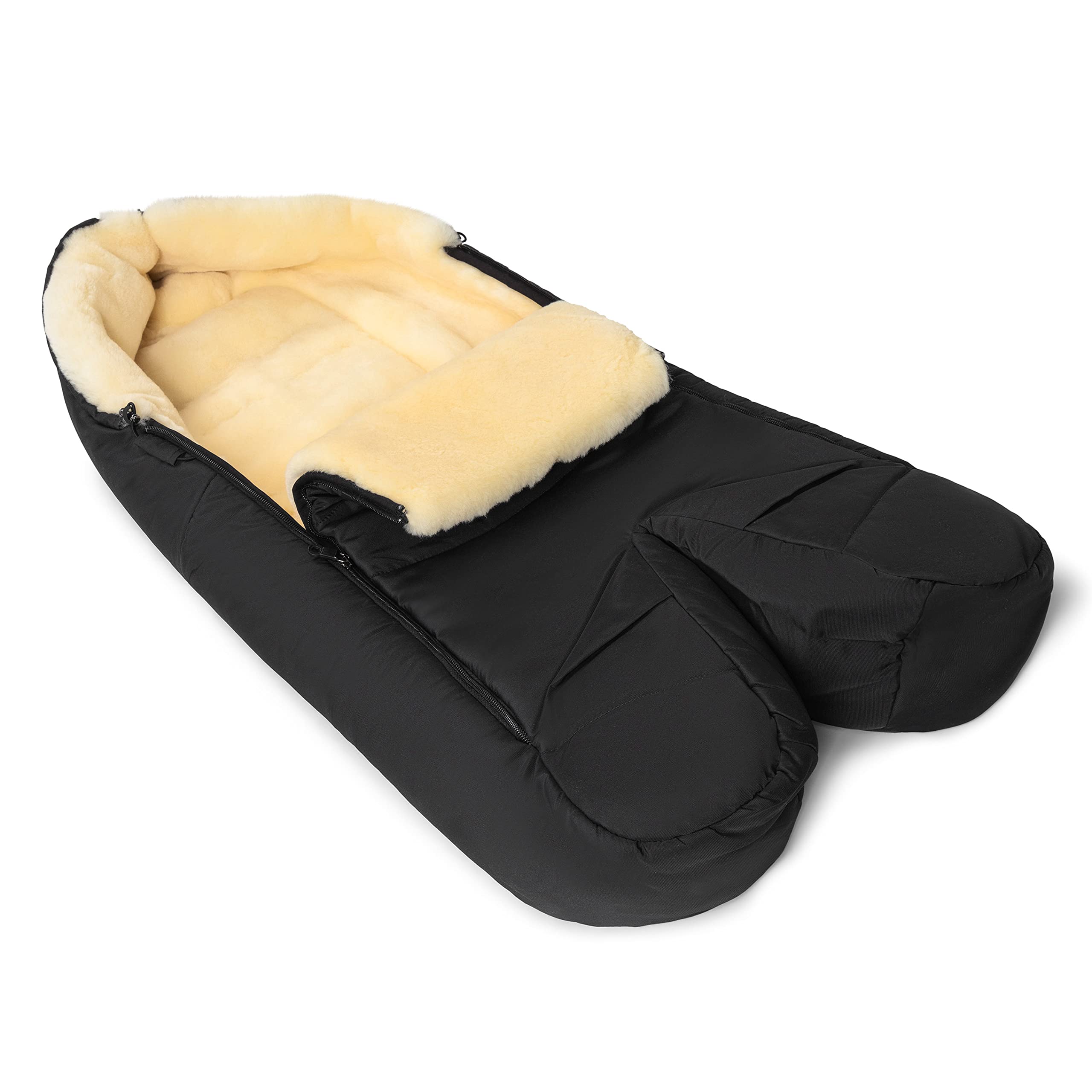 WERNER CHRIST BABY, Lammfell-Fußsack WARTH – warmer Kinderwagen-Fußsack aus medizinischem Fell für den Winter, für Buggys mit getrennten Beinen oder fixen Mittelsteg, ab. 6-36 Monate, in farbe schwarz