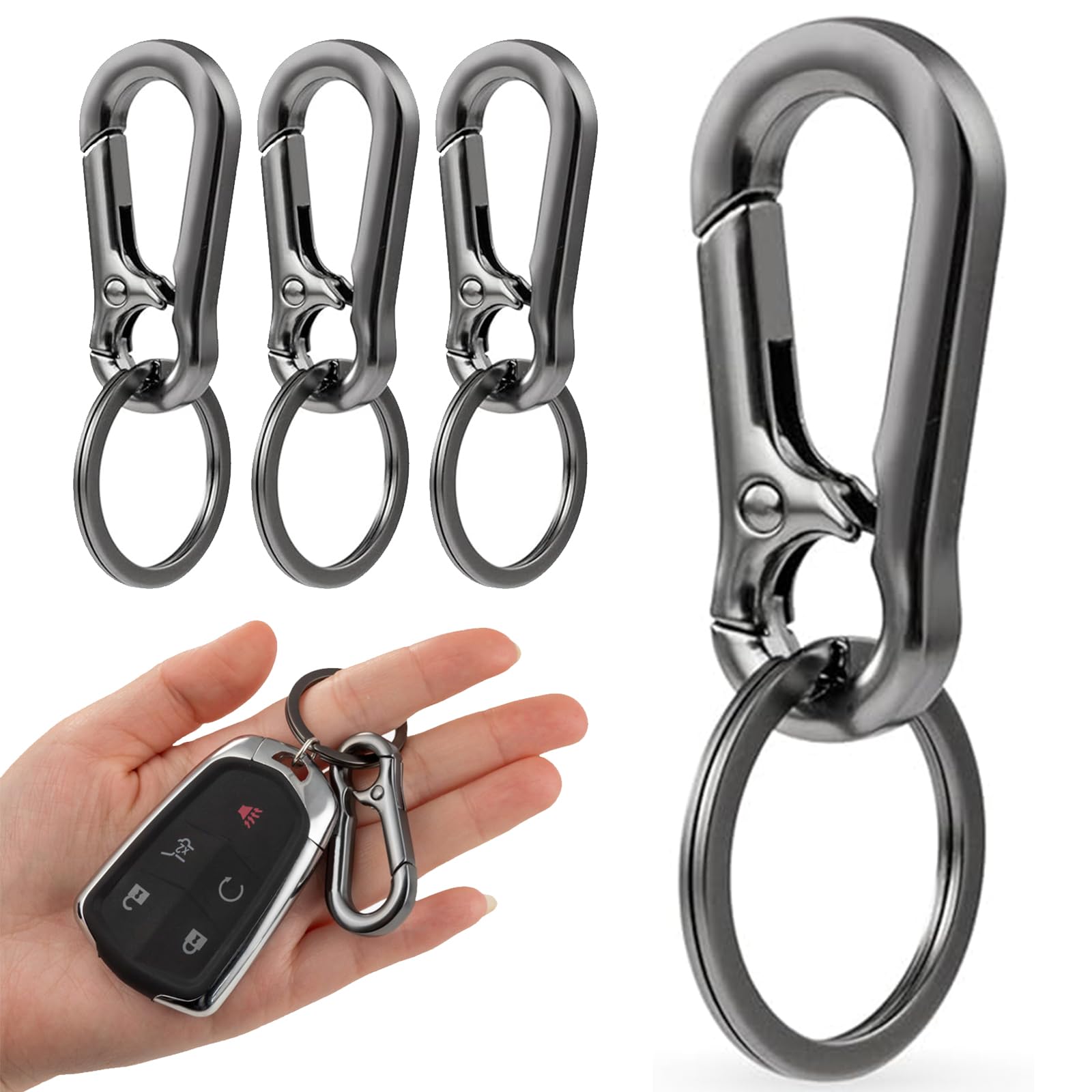 4 Pack Metal Keychain Key Rings,Keyring Clip,Zinc Alloy Carabiner Keyring, Carabiner Clips, Zinc Alloy Chain Clips Hook Holder Organizer for Men Women (Bright Gun Color)
