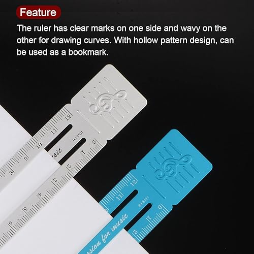 Miniatura 5 de HARFINGTON Regla recta de 4.7 in de aleación de aluminio métrica de la regla de la escala en ambos lados diseño hueco marcapáginas herramienta de